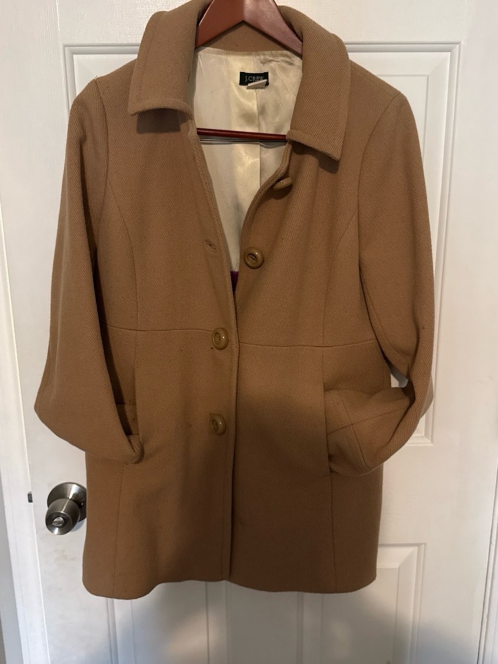 J. Crew Women's Camel/Tan Single-Breasted Wool-Blend Pea Coat